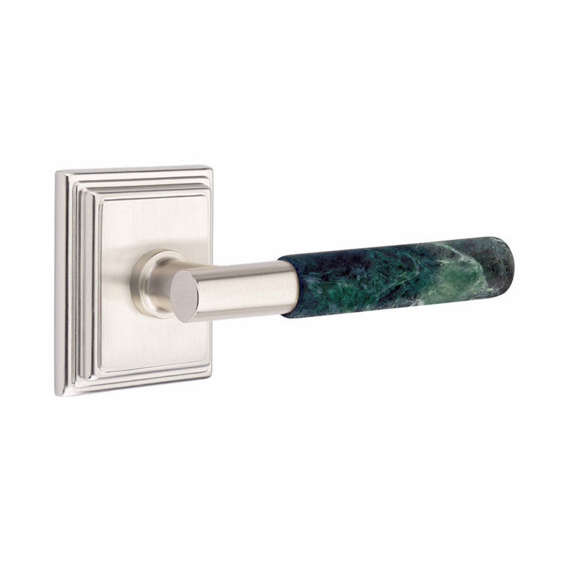 Select Round Privacy (Bed & Bath) Door Lever with Square Rosette, Satin Nickel