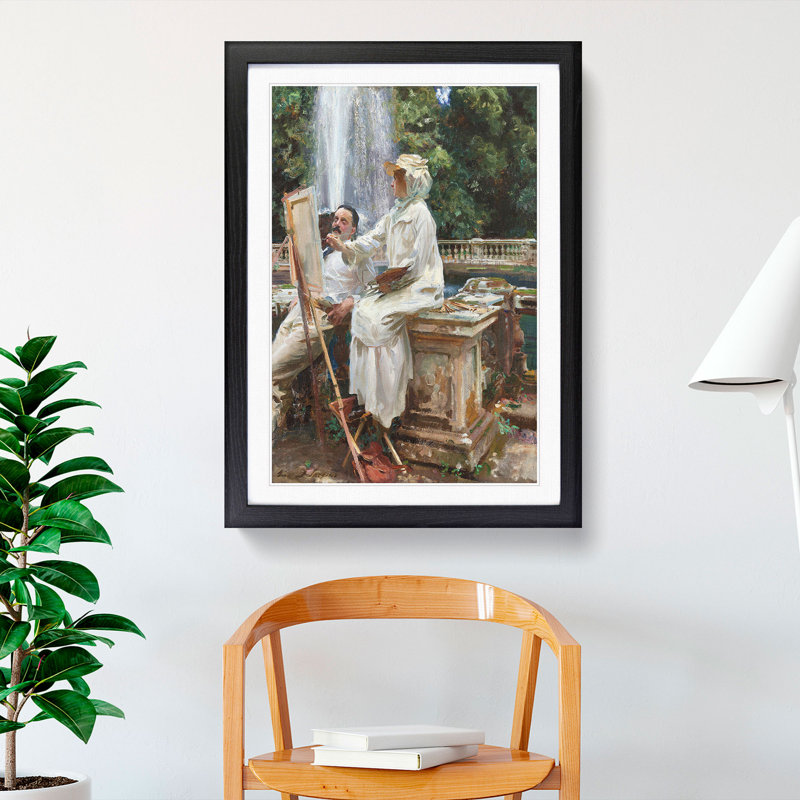 The Fountain, Villa Torlonia by John Singer Sargent - Picture Frame Painting, 65cm H x 48cm W x 2cm D, Black