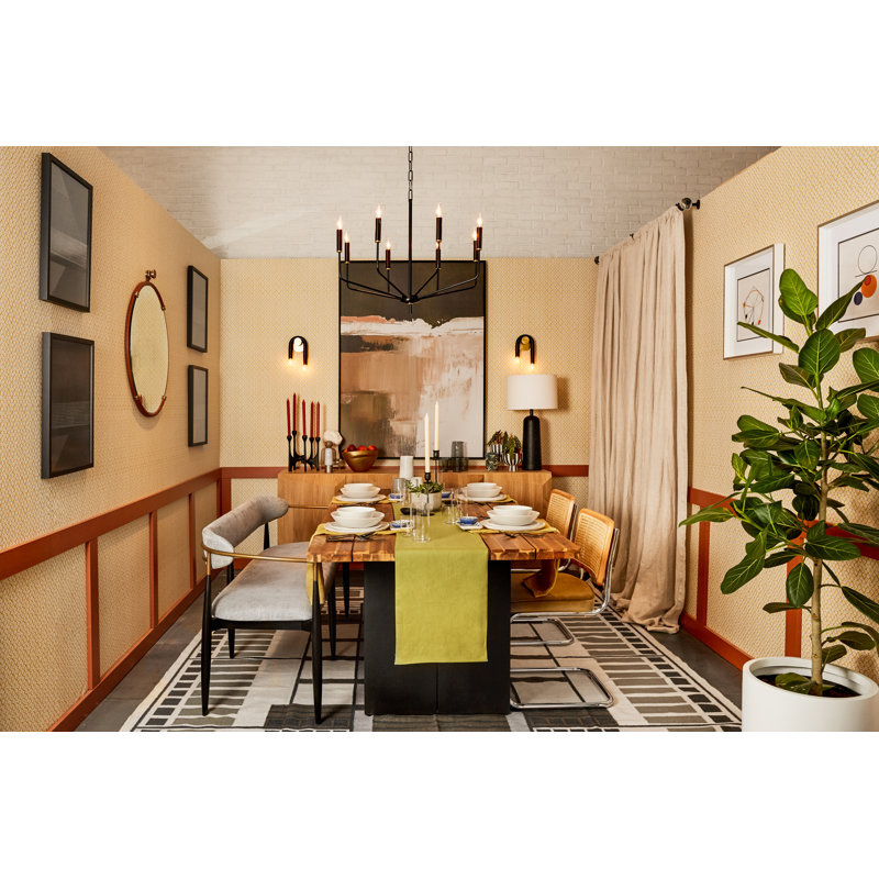 8-Light Chandelier, Laiton vieilli / noir doux