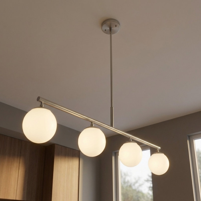 Lustre linéaire à quatre lumières Nube, Nickel brossé, Non
