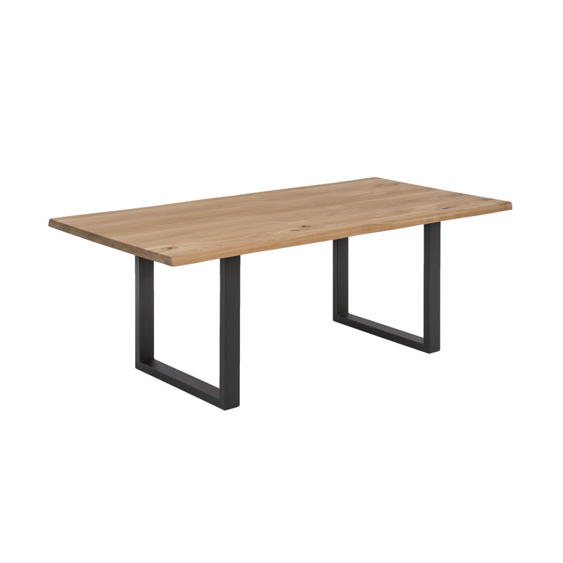 Brigham Oak Solid Wood Top Metal Base Dining Table, Black, H76 x L160 x W90cm