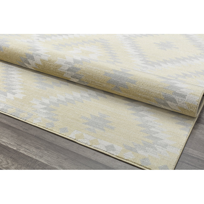 Heron Bodrum Tribal Kilim Denim Area Rug, Rectangle 8' x 10', Yellow/Ivory/Silver