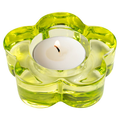 GLASS FLOWER TEALIGHT HOLDER  LIME