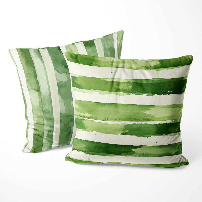 Coussin décoratif à rayures Country Farmhouse - Vert et beige, H 18 po x l 18 po