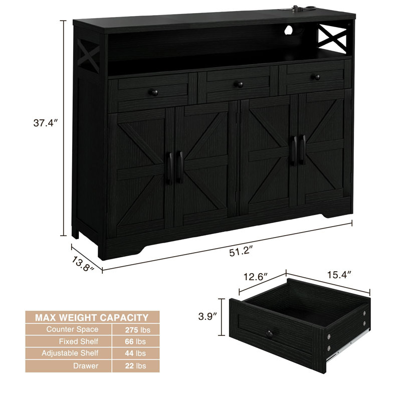 Ashveer 51.2'' Sideboard, Black