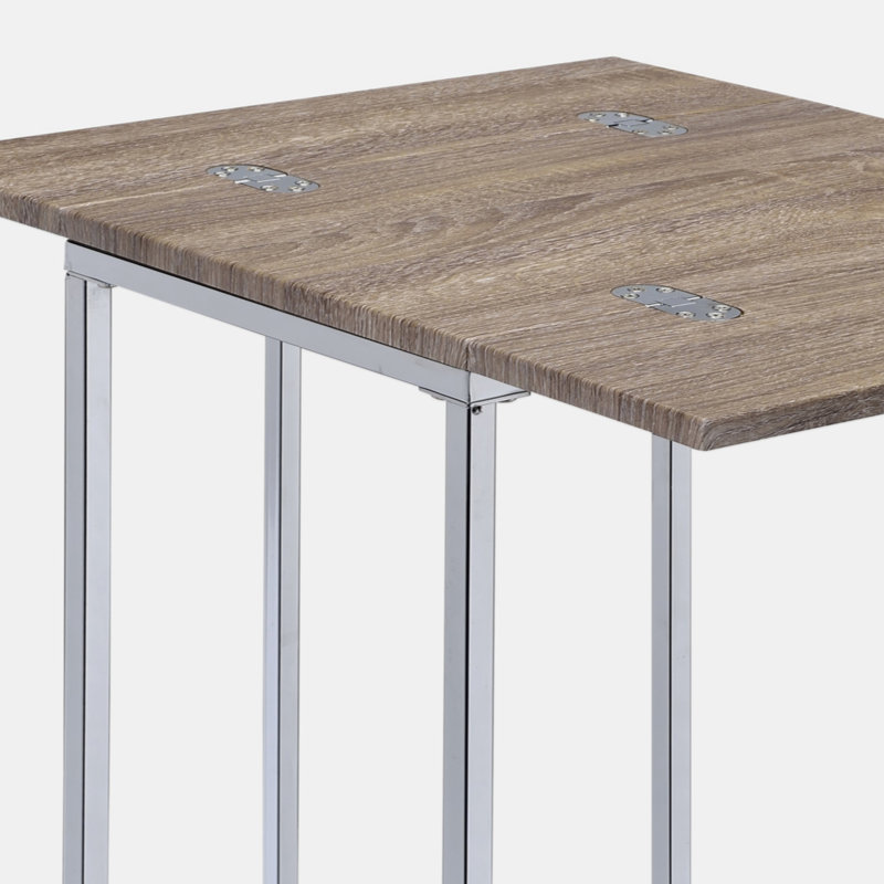 Benkley Contemporary Rectangular 24"H End Table in Weathered Oak and Chrome