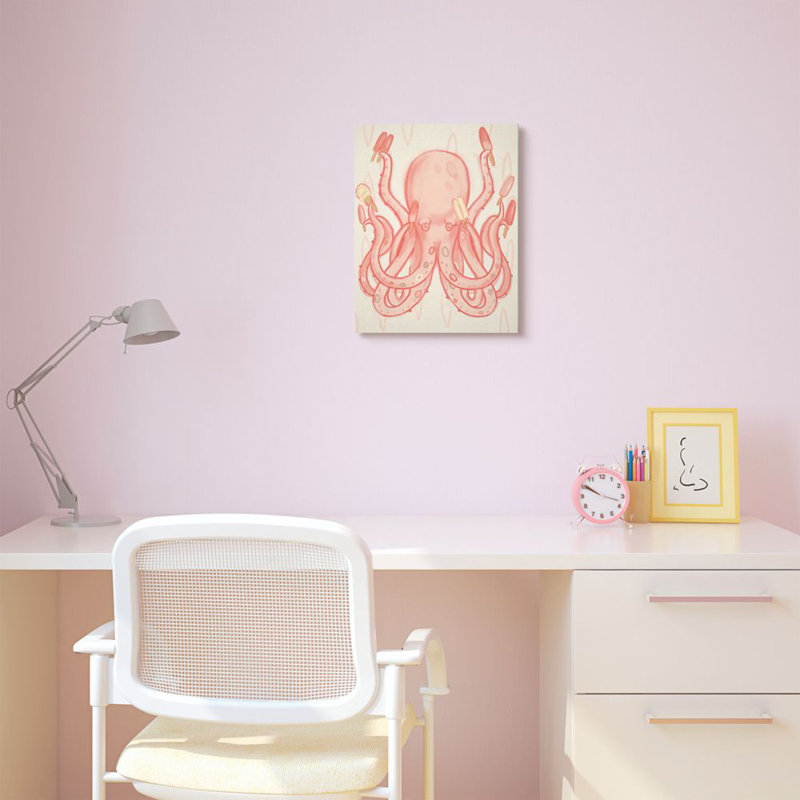 Lesher, Popsicle, poulpe, océan, animaux de mer, dessin, H 16 po x P 20 po x P 1,5 po, Toile tendue