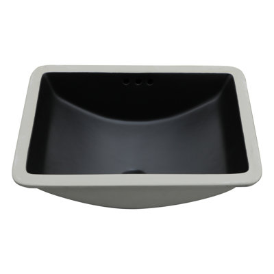 21" x 15" Rectangular Black Undermount Ceramic Bathroom Sink, Modern Under-Counter Vanity Basin with Overflow Hole