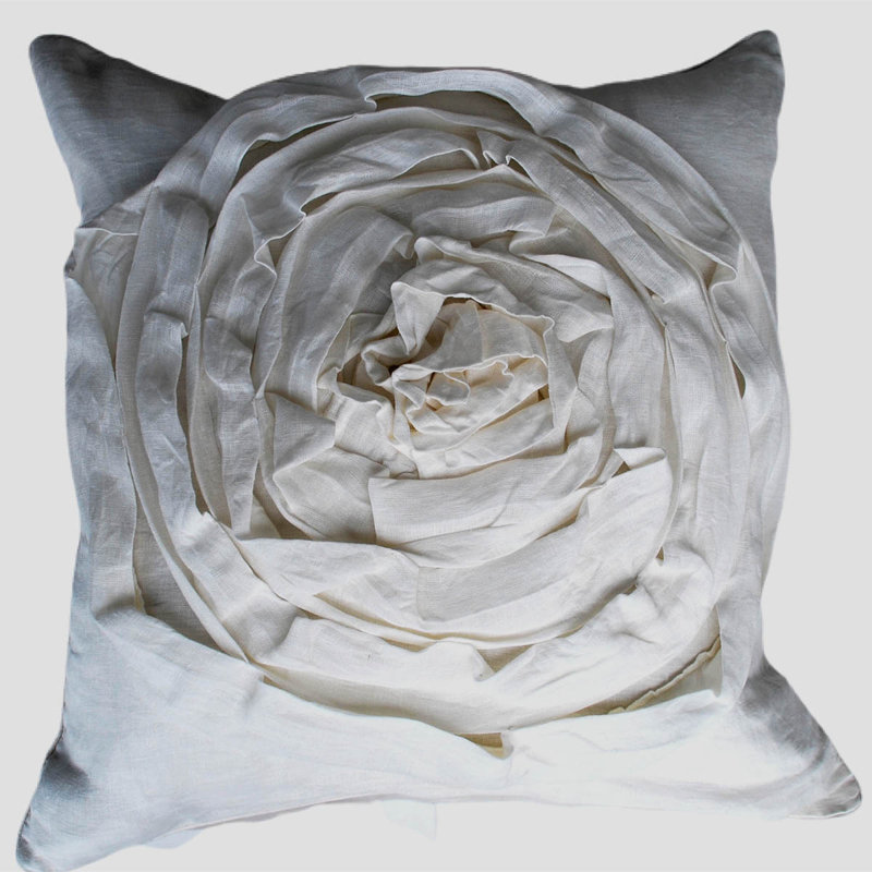 Deco Rose Square Linen Pillow, Ivory