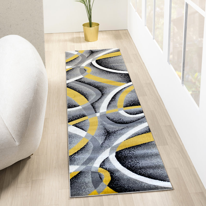 Arsenovic Power Loom Yellow/Gray Indoor Rug, Runner 2' x 8'