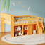 Grand lit mezzanine avec rangement, tête de lit à DEL et finition naturelle pour les chambres d'enfants modernes