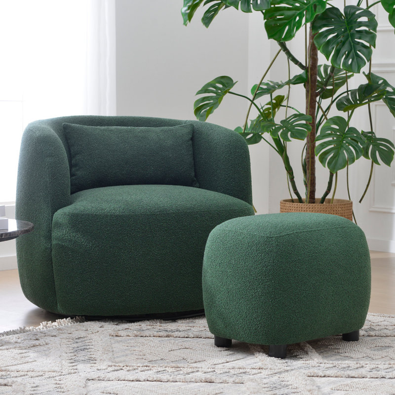 Overstreet 23" Wide Boucle Upholstered Ottoman, Green Boucle