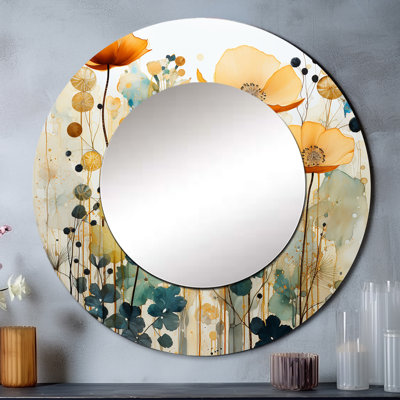 Teal orange Botanical Fragments III - Botanicals Unique Wall Mirror, Modern