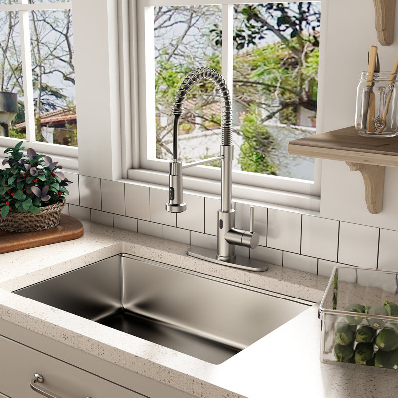 Brushed Nickel Touchless Pull-Down Kitchen Faucet with Spray