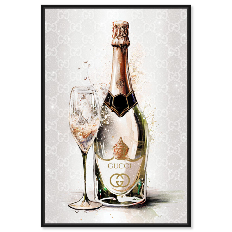 Art mural Splash of Champagne, Drinks and Spirits, Cadre noir, H 25 po x l 17 po