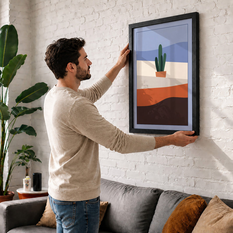 Desert Saguaro Minimalist - Framed Print, A3 - 42.0 x 29.7 cm, White