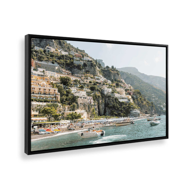 Impression sur toile Nautical Positano, Cadre flottant noir satiné, H 8,75 po x l 12,75 po x P 1,75 po, 1