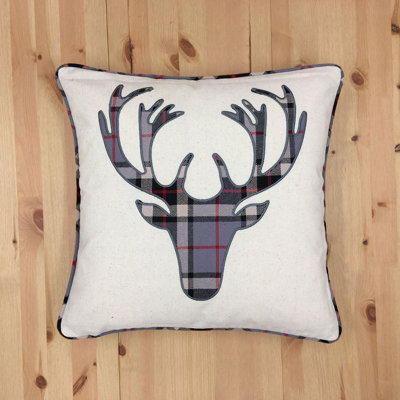 Tartan Pattern Reindeer Head Print Pillow Cover