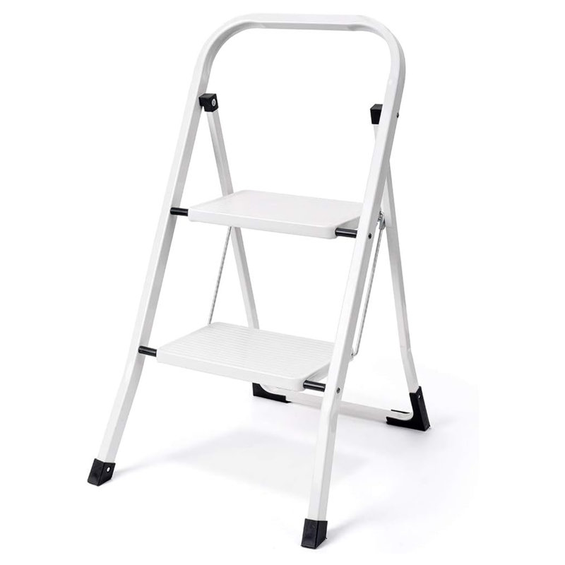 2 - Step Steel Lightweight Folding Small Step Ladder, White, 31.5'