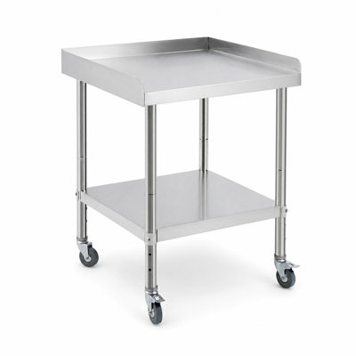Stainless Steel Equipment Stand Table with Wheels, 400lbs Capacity, Adjustable Legs & 2" Edge Baffle for Kitchen, Restaurant & Hotel, 24"X24"X30"