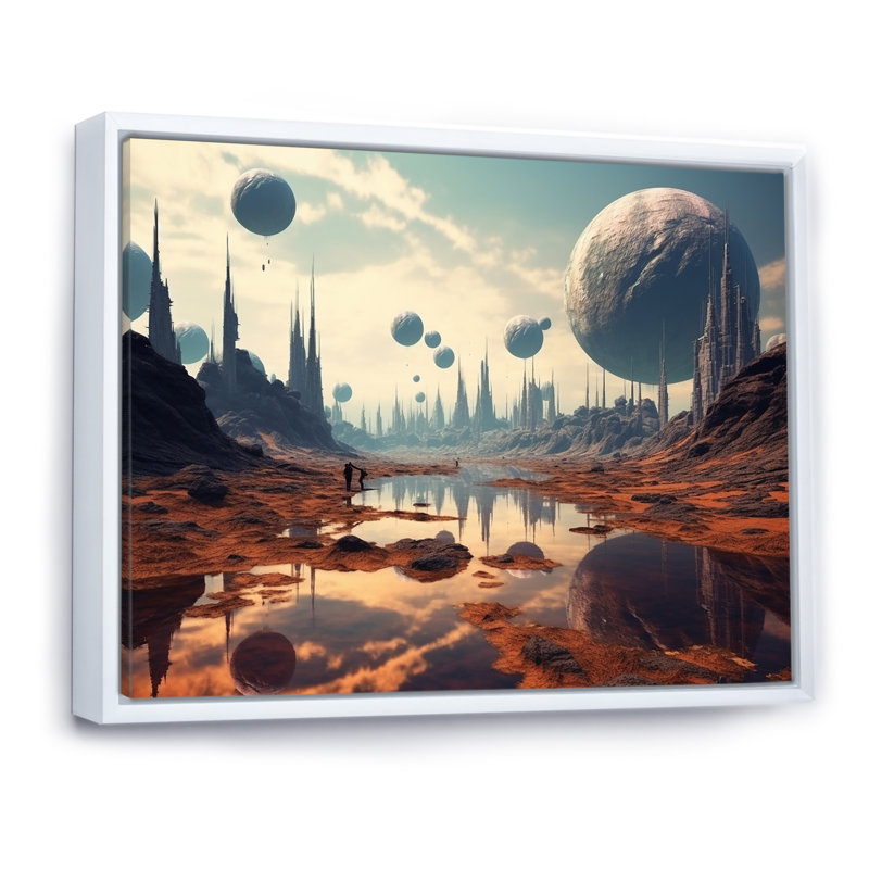 «Futuristic Visions», impression sur toile, Cadre flottant blanc, H 24 po x l 32 po x P 1 po