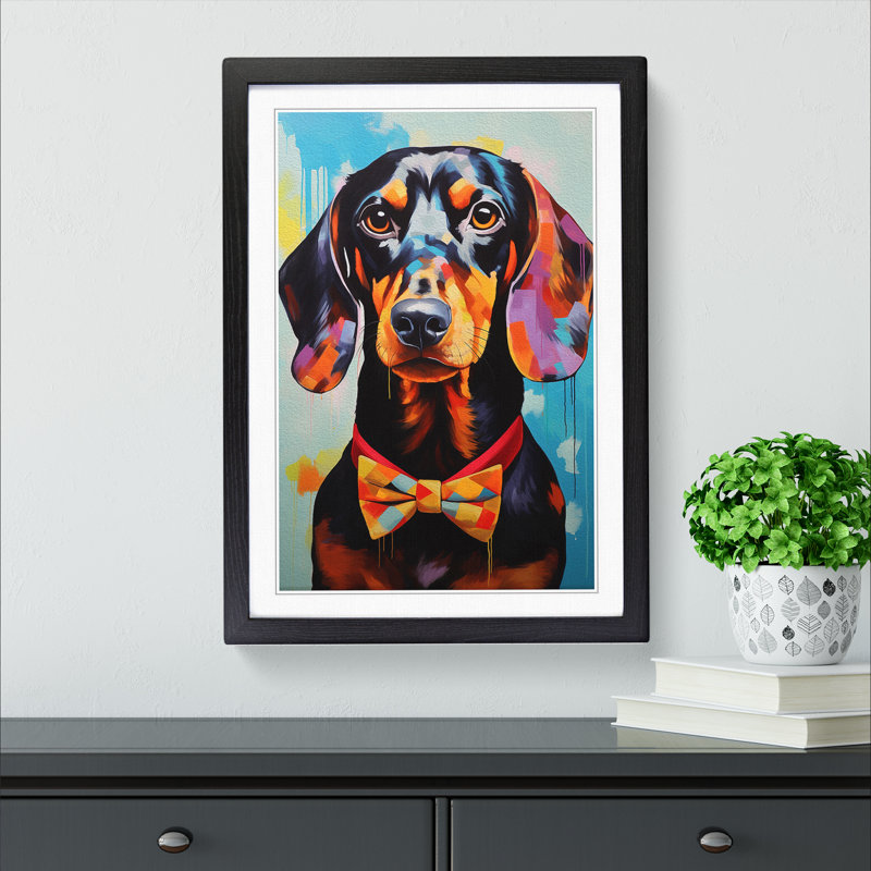 Dachshund Modern - Single Picture Frame Print on Wood, 34cm H x 25cm W x 2cm D, Black