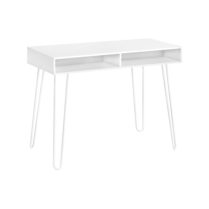 Bureau d'ordinateur, bureau personnel, ordinateur portable, installation à gauche, à droite, tiroirs de rangement, L 40 po, travail, stratifié blanc, métal blanc, contemporain, moderne