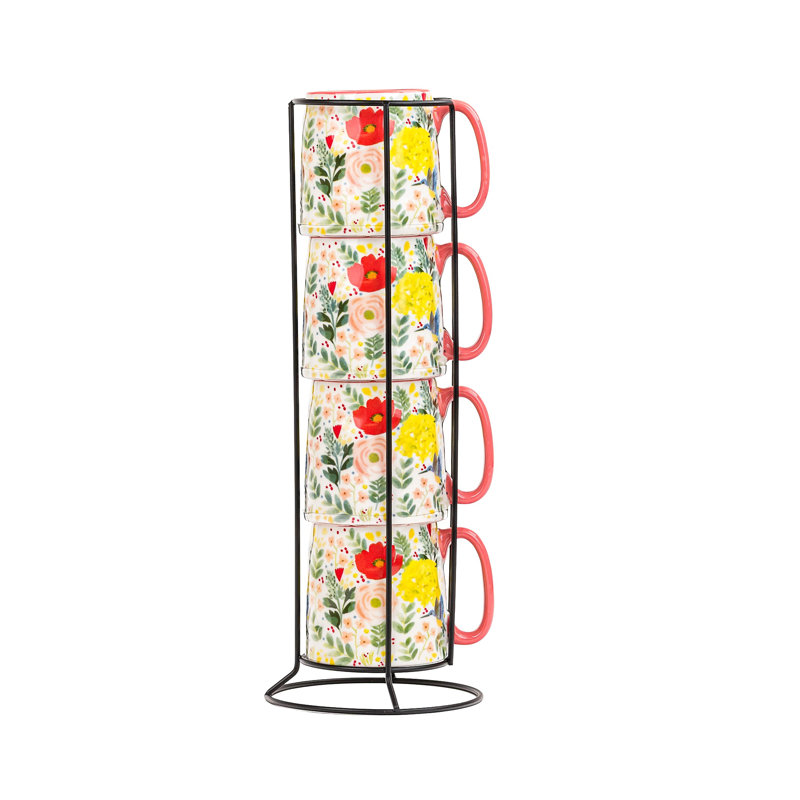 10 piles de demitasse Strawberry Street, fleurs sauvages, ensemble de 4, Rouge
