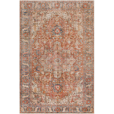 Mags Machine Washable Oriental Brick Red/Orange Area Rug