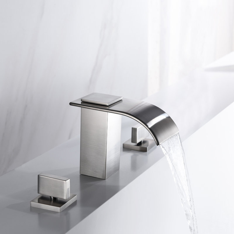 2 Handle Deck Mount Waterfall High Flow Roman Tub Faucet with Brass Valve, Brushed Nickel