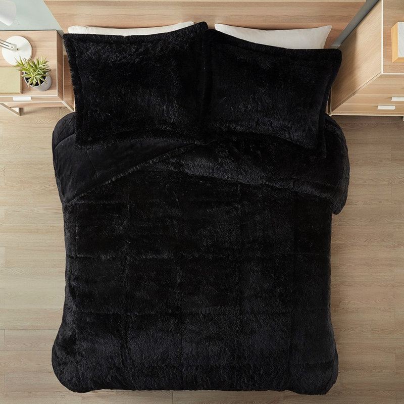 Shaggy Fur Mini - Full/queen, , Black And Fluffy Warm Comforter Bedding