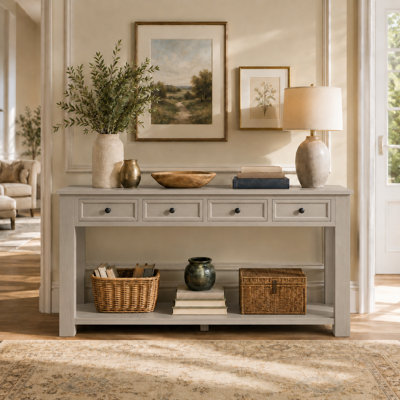 Ameah Classic Wood Console Table with Drawers and Bottom Shelf