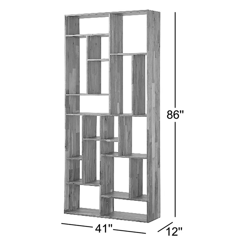 Blevens 86" H x 41" W Solid Wood Geometric Bookcase, Brown