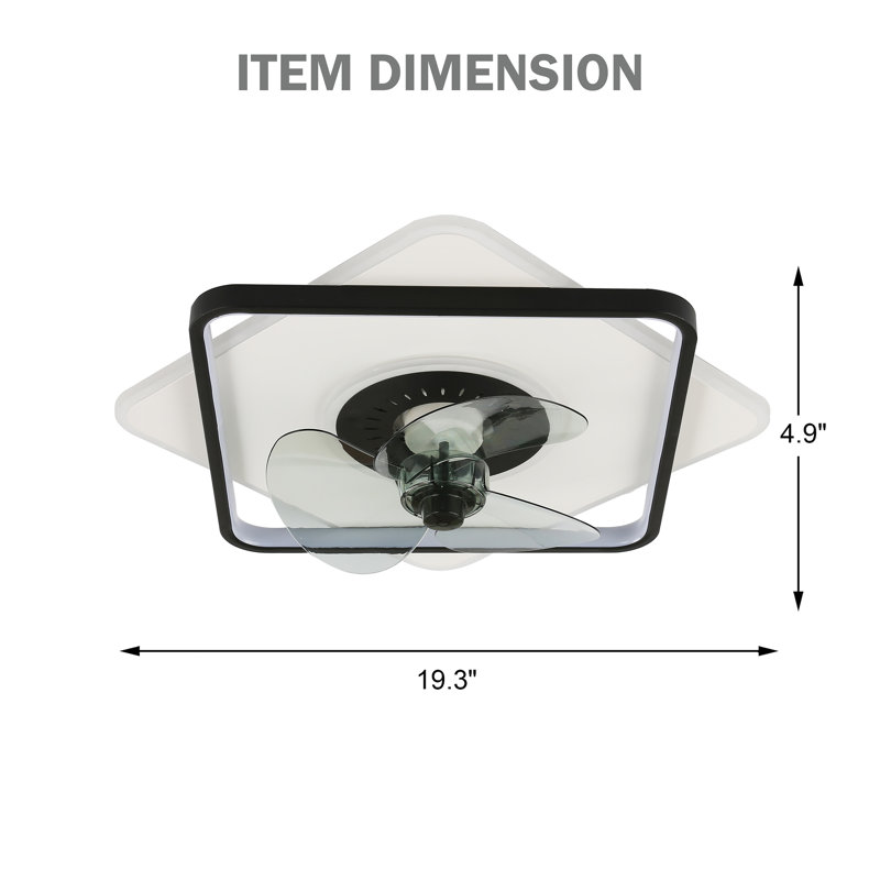 20" Shalon 3 - Blade LED Flush Mount Ceiling Fan with Remote Control and Dimmable Light