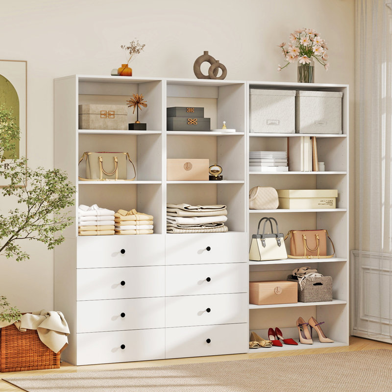 White Modular Walk in Closet Organizer System with 12 shelves and 8 drawers