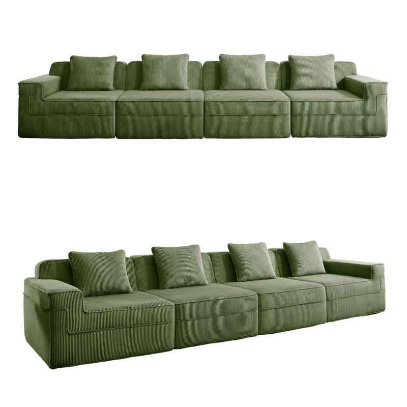 Canapé modulaire rembourré en tissu de velours côtelé à 4 places avec siège profond et coussins décoratifs, sans assemblage requis Canapé de salon moderne