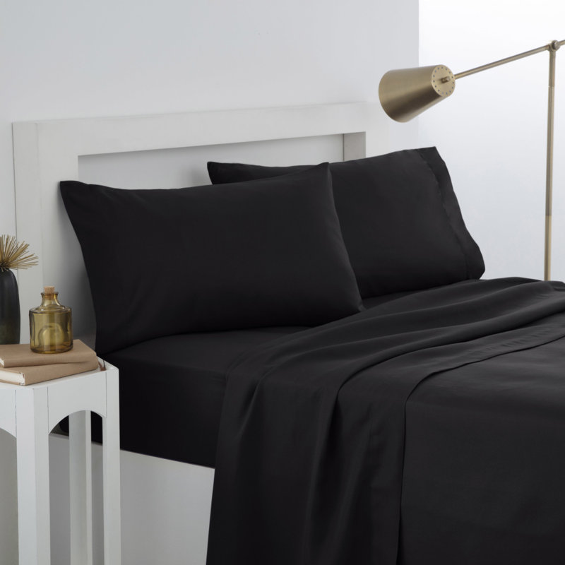 Twin Black Solid Microfiber Bed Sheet Set