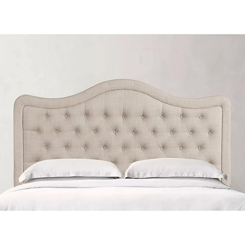 Upholstered Tufted Natural Linen Adjustable Headboard Bed with Adjustable Height for Bedroom, Full, Beige, Full