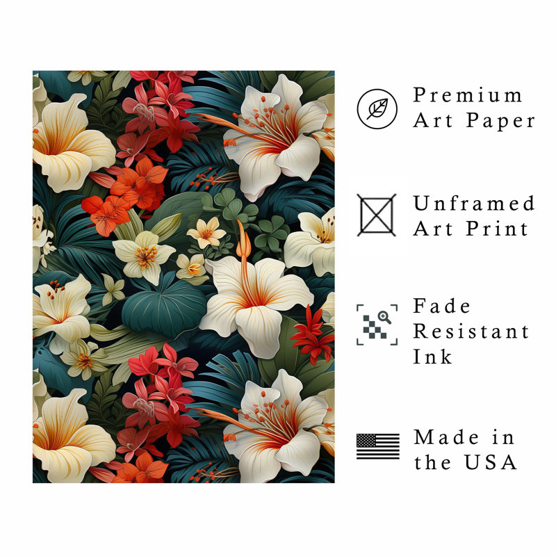 Floral, fleurs d'Hibiscus de HawaiIan II, impression d'art tropical sans cadre, H 16 po x l 12 po