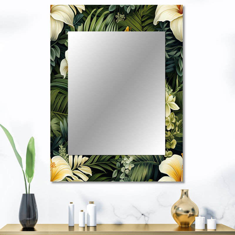 Cermenho Boho Botanical Oasis Palm - miroir décoratif tropical, botanique, miroir mural floral, impression d'art en métal