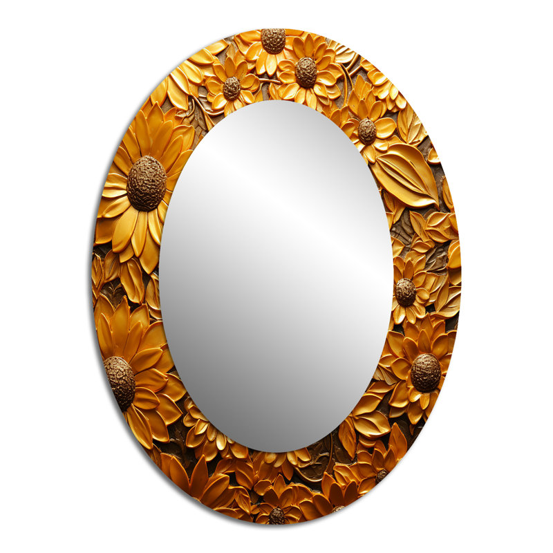 Miroir mural Golden Radiant Sunflower Blooming - Traditional, 40 po x 30 po