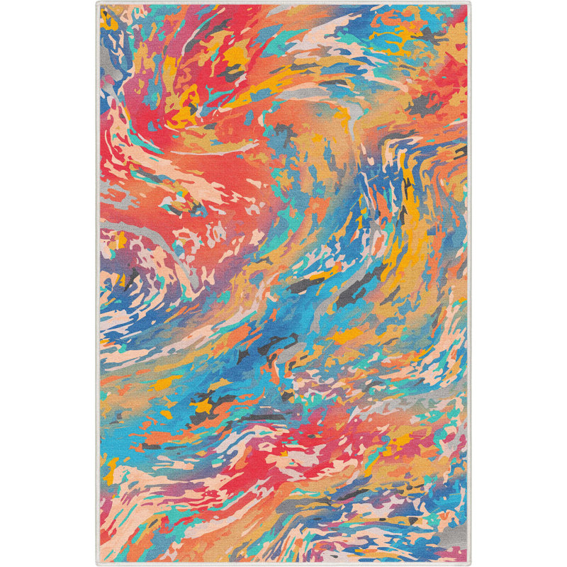  Tapis multicolore à tissage plat en marbre abstrait Abstract Harmony Boho, Rectangle 3 pi 3 po x 5 pi