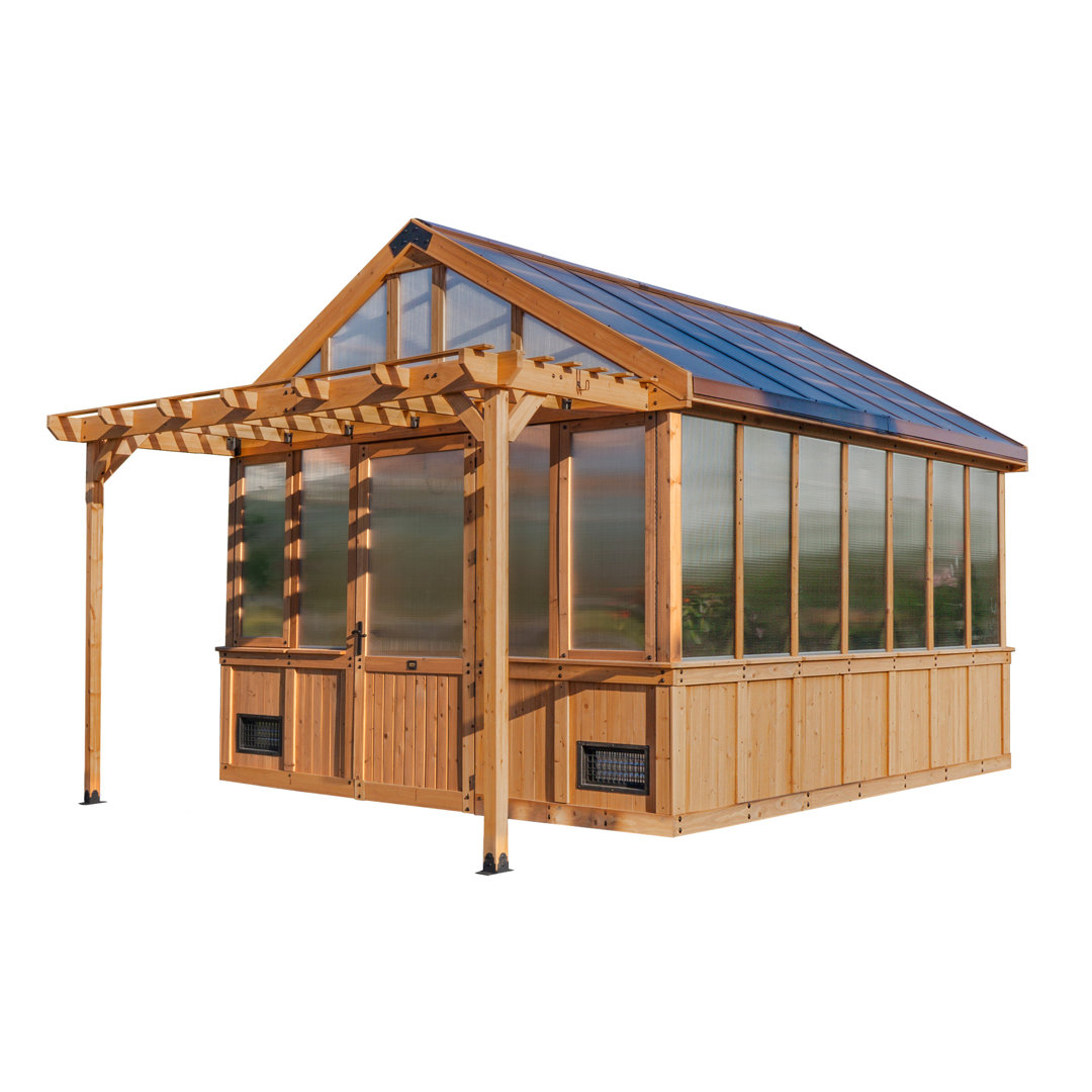 Backyard Discovery Bellerose XL 13' x 11' Cedar Wood and Polycarbonate Walk-In Outdoor Greenhouse Kit with Pergola Backyard Discovery