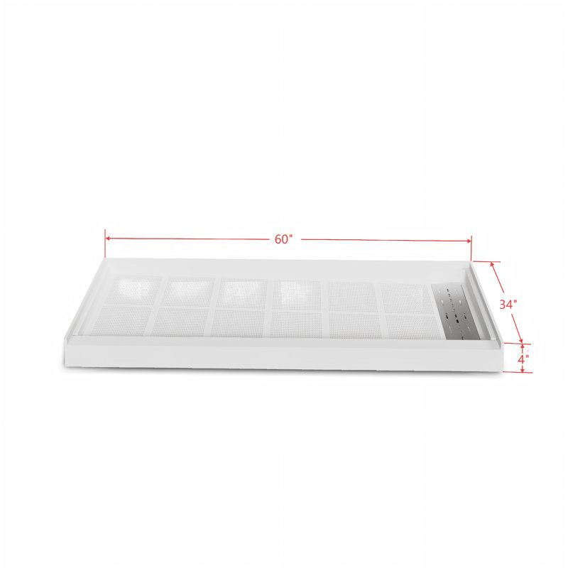 60"  X  34" White Durable One-Piece Frpu & Solid Surface Shower Base With Slip-Resistant Surface & Integrated Drain, Right