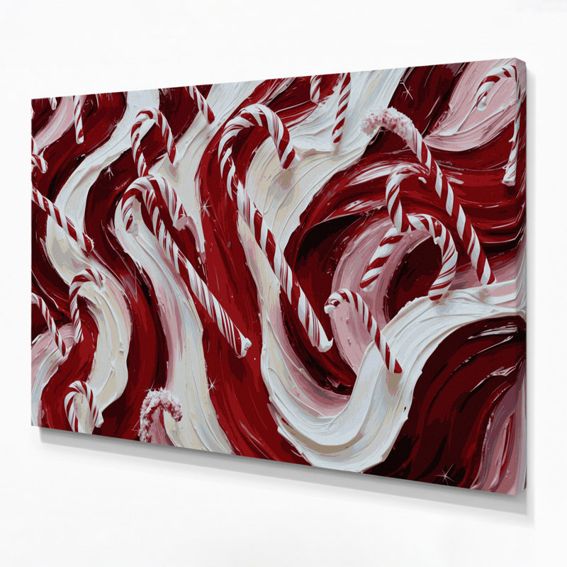 «Christmas Candy Canes», art mural sur toile rouge, H 16 po x l 20 po