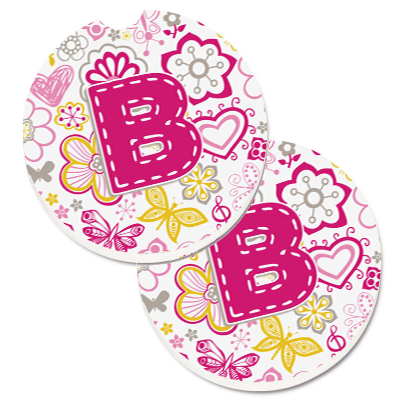 Sous-verre à fleurs et voitures papillons, B, Rose