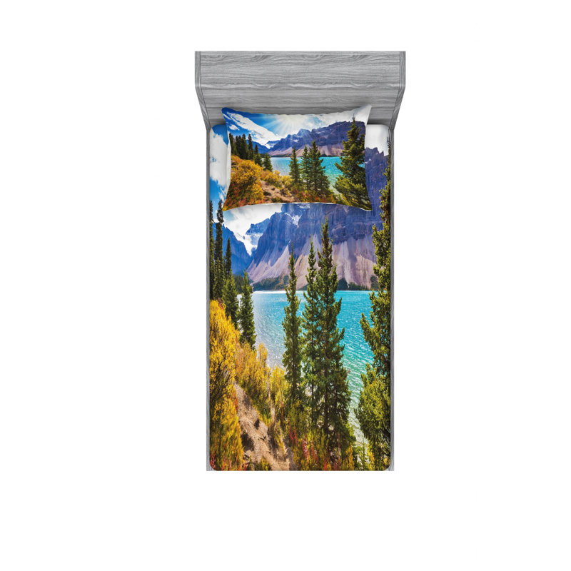 Ensemble de draps banff canada rockies mountain trees de la national park, Ensemble de draps pour lit simple TG avec drap-hou