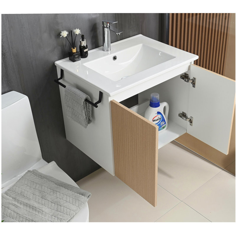 Compartiment de rangement mural pour meuble-lavabo pour salle de bain Goodyo avec porte-serviettes noir, noir et noyer