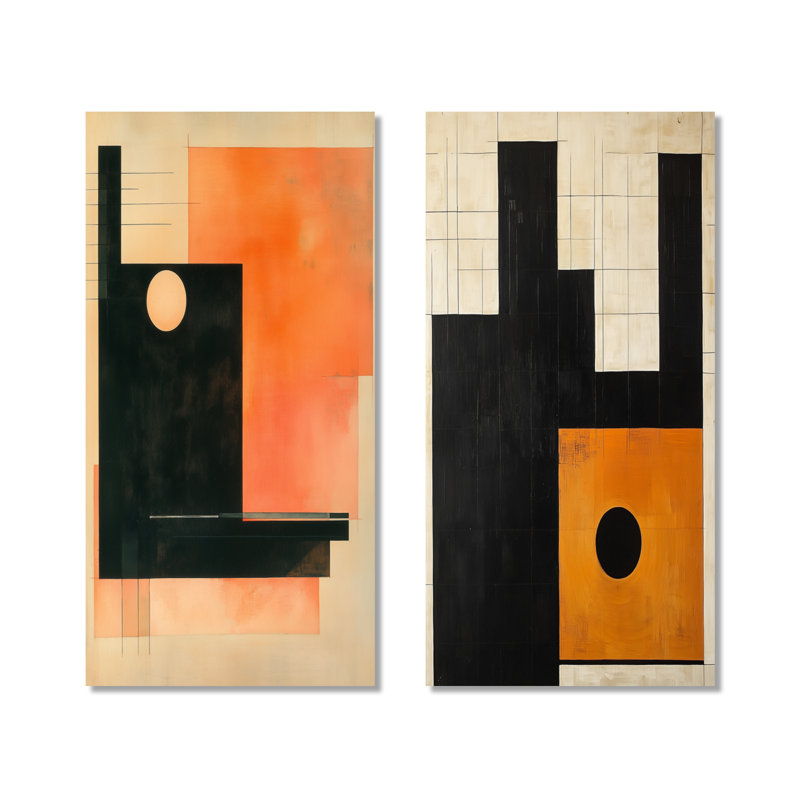 Géométrie du Soleil Ambré I - Ensemble de 2 impressions sur toile encadrées géométriques abstraites, 32" H x 32" W