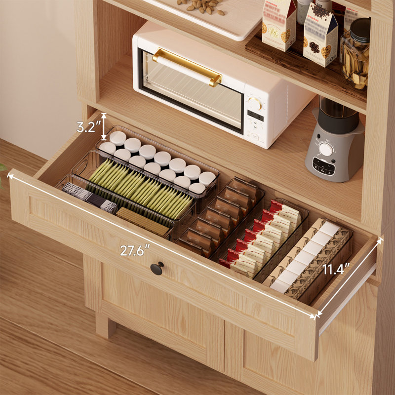 Bibliothèque de rangement arquée 71 ", vitrine avec tablette réglable et tiroir, Naturel